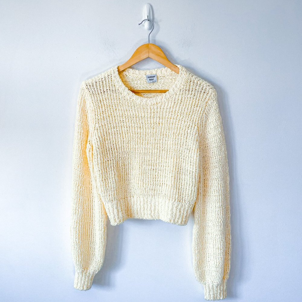 Aritzia Sunday Best Cable Knit Neck Sweater Butter Yellow Sz Large